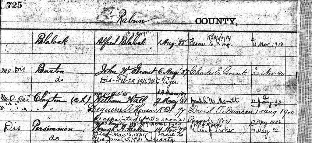 Rabun County, Clayton post office PostMaster appointment sheet - David T Duncan 1900 