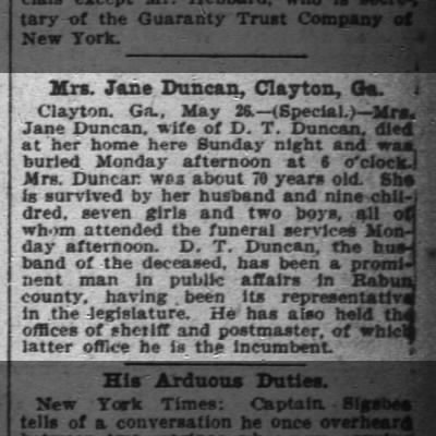 Jane Veronique Caminade Duncan Obituary 1903